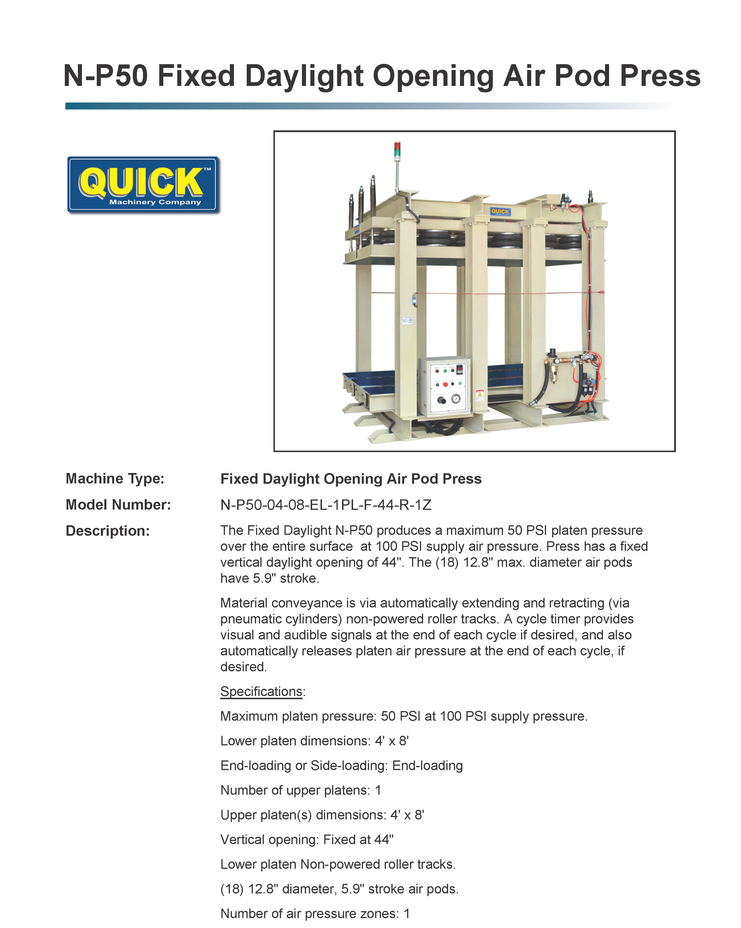 Quicklime N50 Literature QUICK N-P50-04-08-EL-1PL-F-44-R-1Z